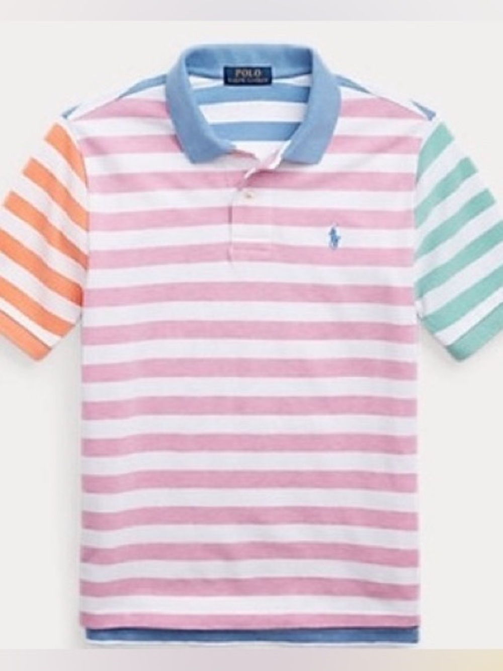 Polo by Ralph Lauren Pastel Multi-Stripe Polo with Blue Collar